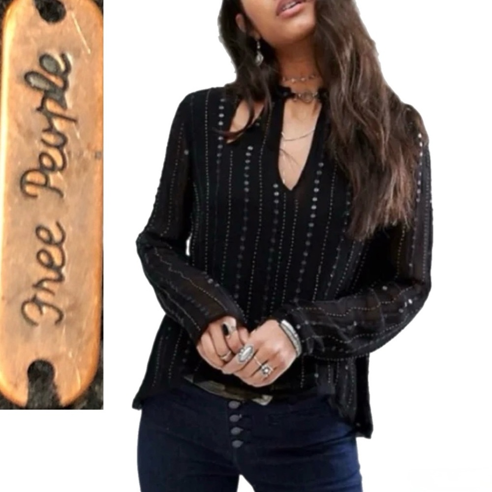 Free People Young Love Embellished Blouse Top Size XS | Boho Romantic Festival - Picture 1 of 9